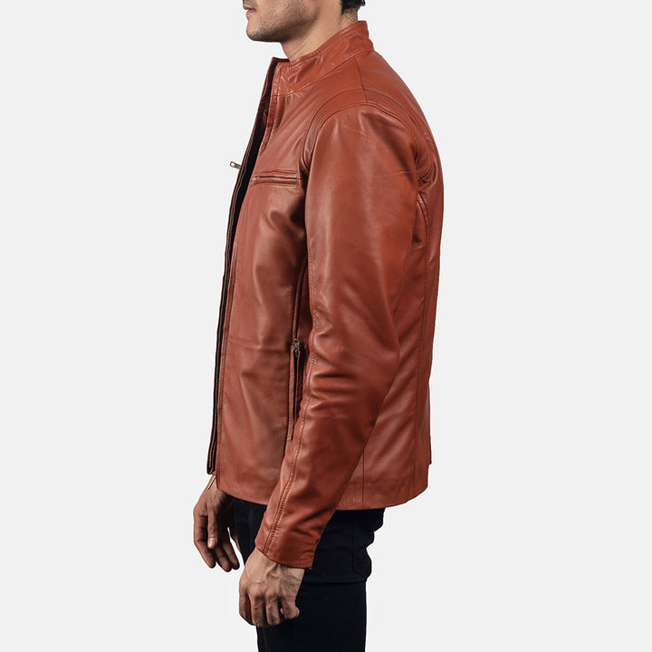 Ionic Tan Brown Leather Biker Jacket image 5