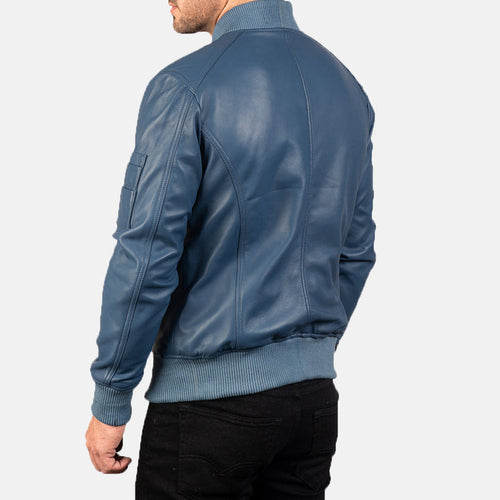 Bomia Ma-1 Blue Leather Bomber Jacket image 1