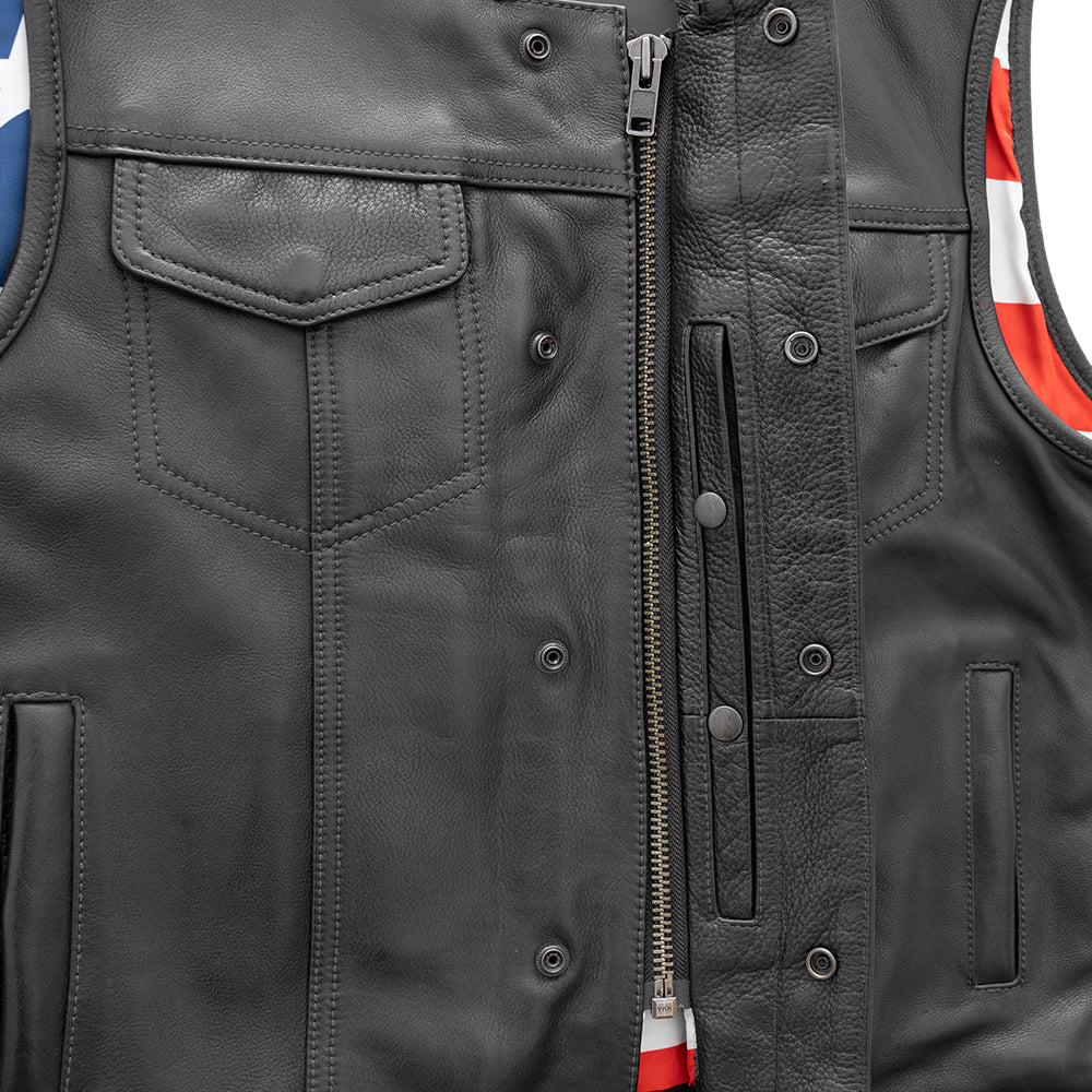 Born Free Men's Motorcycle Leather Vest - Black Stitch image 2