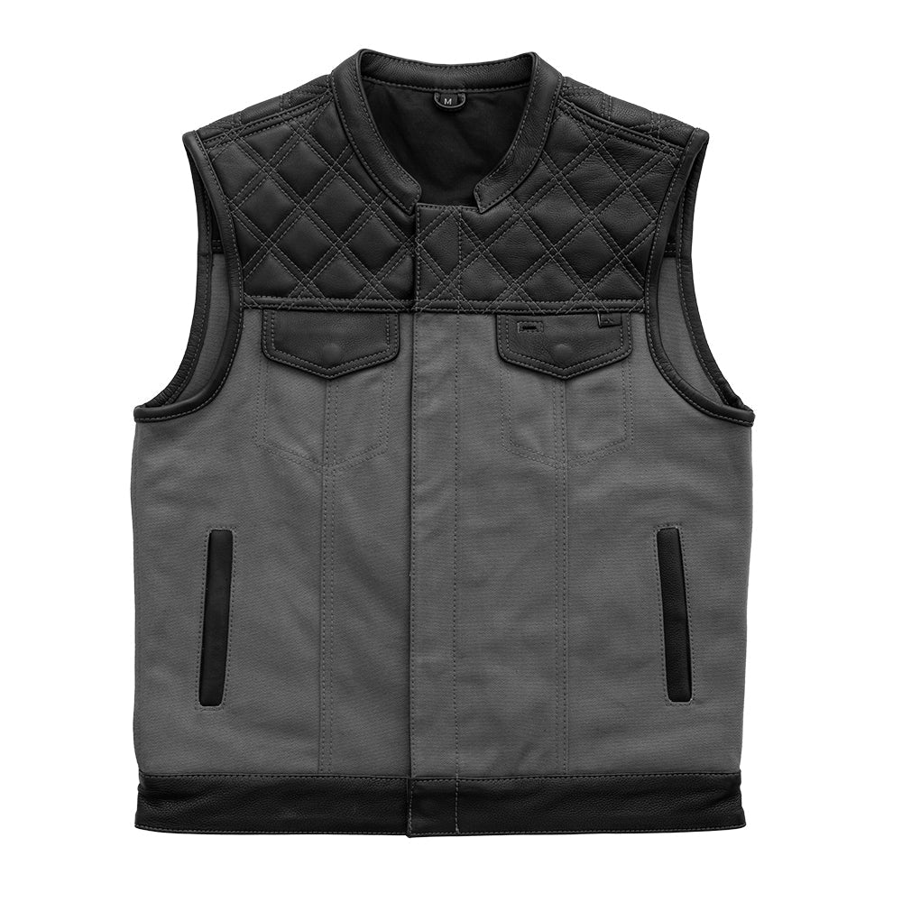 Hunt Club Motorcycle Leather Canvas Vest Grey image 0