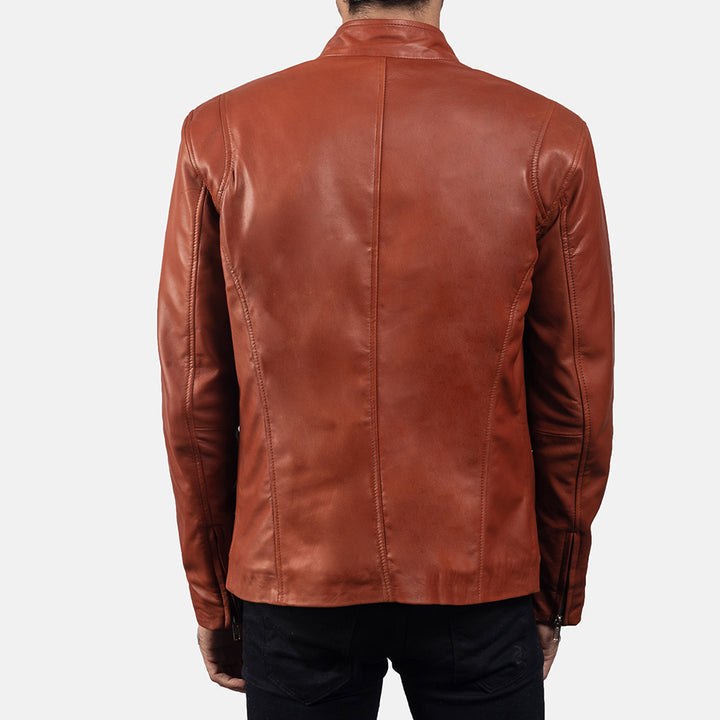 Ionic Tan Brown Leather Biker Jacket image 2