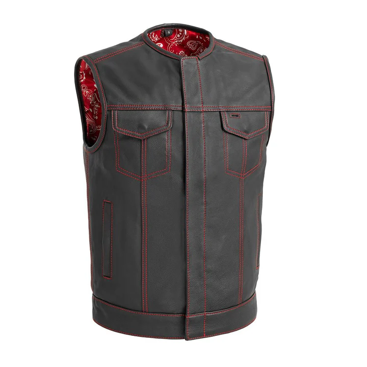 Bandit Men's Leather Motorcycle Vest - Red White image