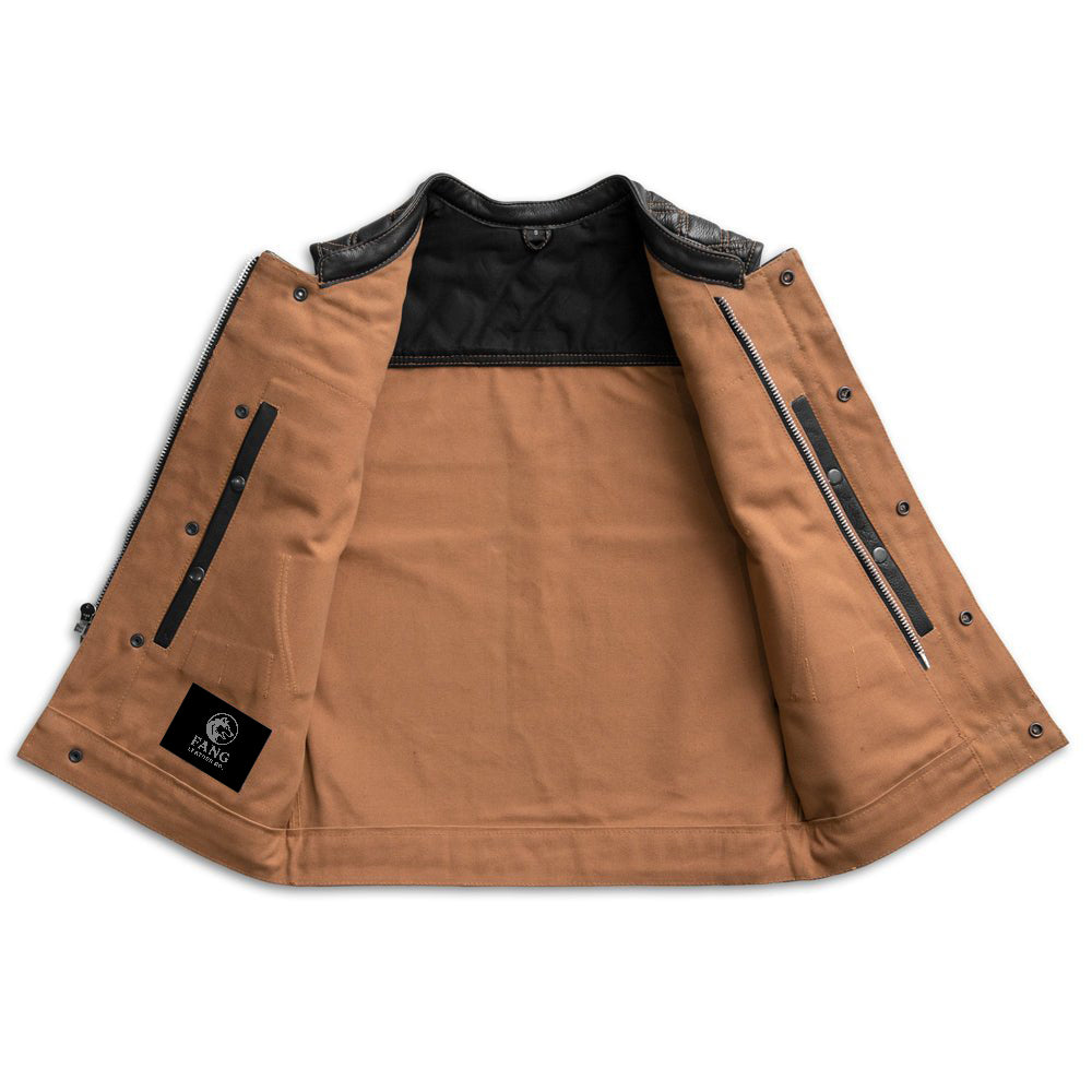 Hunt Club Motorcycle Leather Canvas Vest image 1
