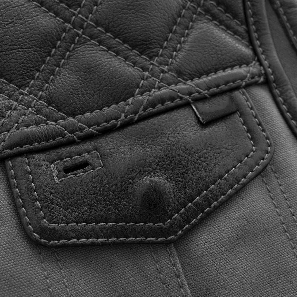 Hunt Club Motorcycle Leather Canvas Vest Grey image 4