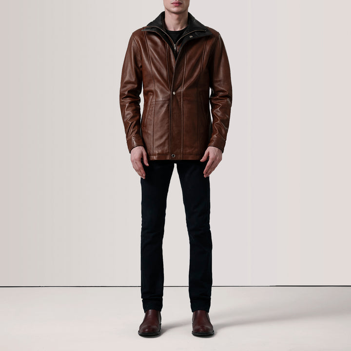 Connor Waxed Brown Leather Coat image 1