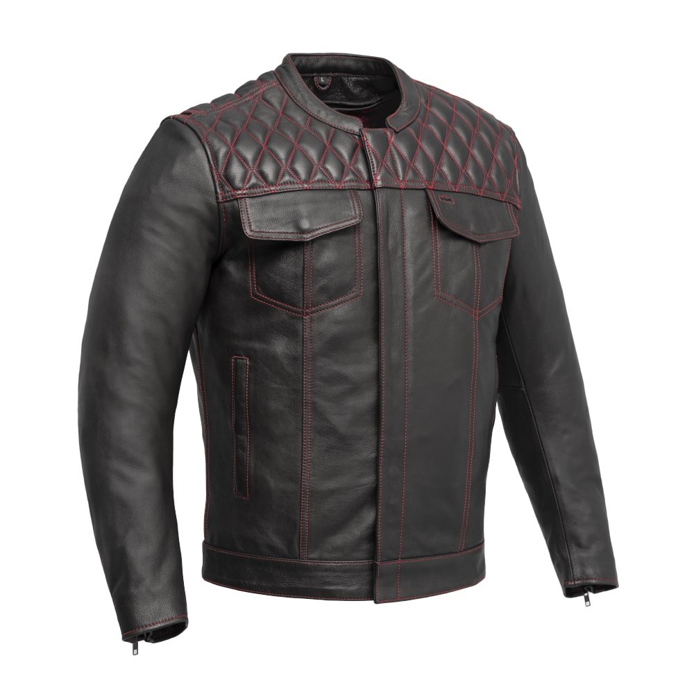 Cinder Men's Cafe Style Leather Jacket - Red image