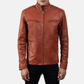 Ionic Brown Leather Biker Jacket - Tan Brown image