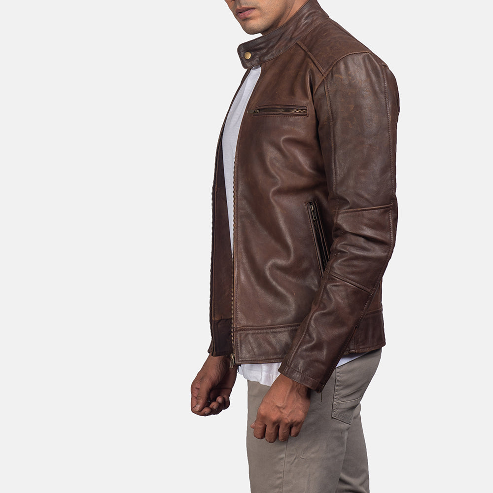 Dean Brown Leather Biker Jacket image 4