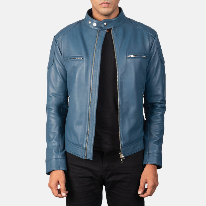 Gatsby Blue Leather Biker Jacket image 3