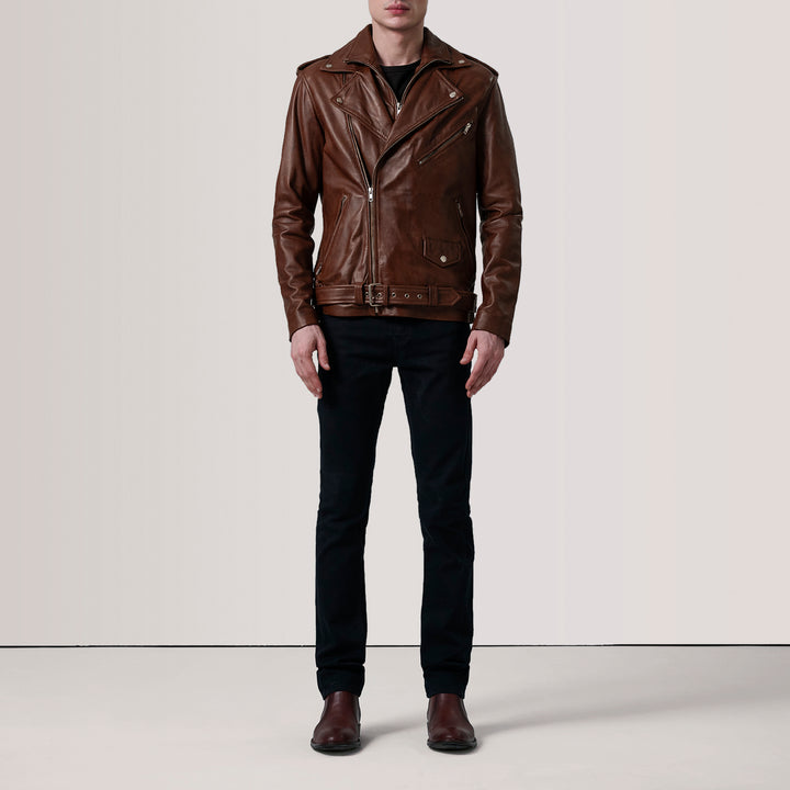 Kole Waxed Brown Leather Double Rider Jacket image 4