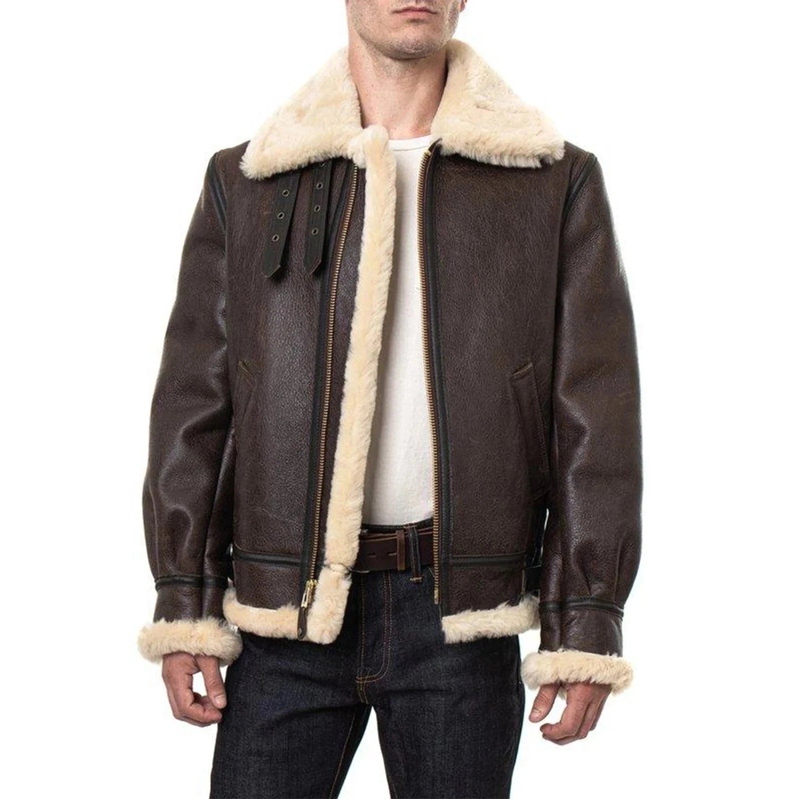 The Resident's Evil 4 Remake Leon Kennedy Men's Leather Jacket Sherpa Fur Brown