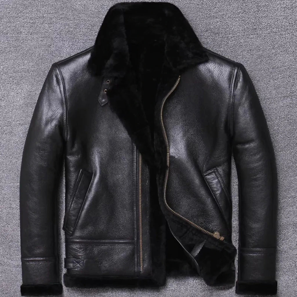 Mens Raf B3 Real Leather Aviator Jacket Flying Bomber SherpaFur Pilot Coat Black