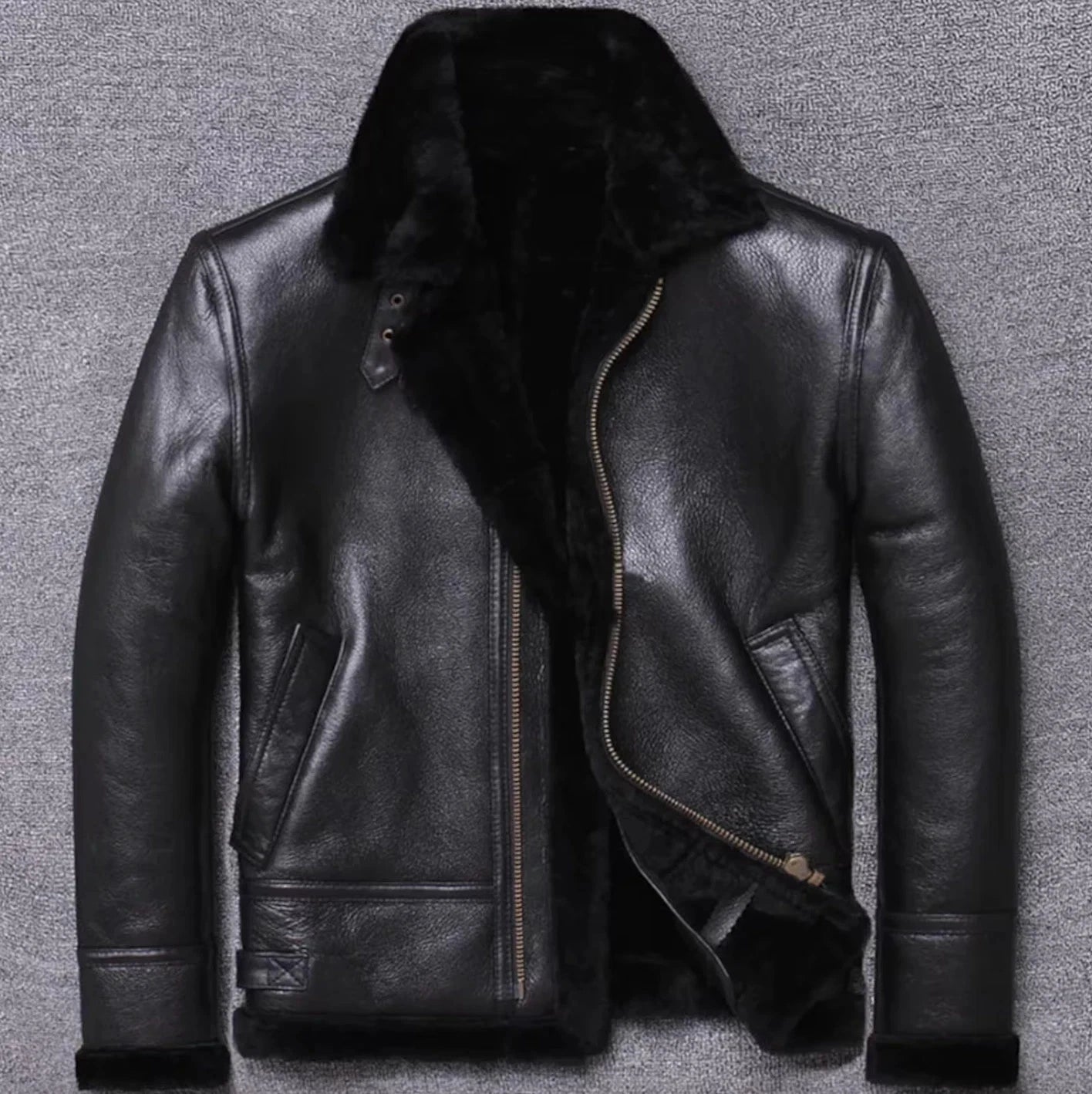 Mens Raf B3 Real Leather Aviator Jacket Flying Bomber SherpaFur Pilot Coat Black