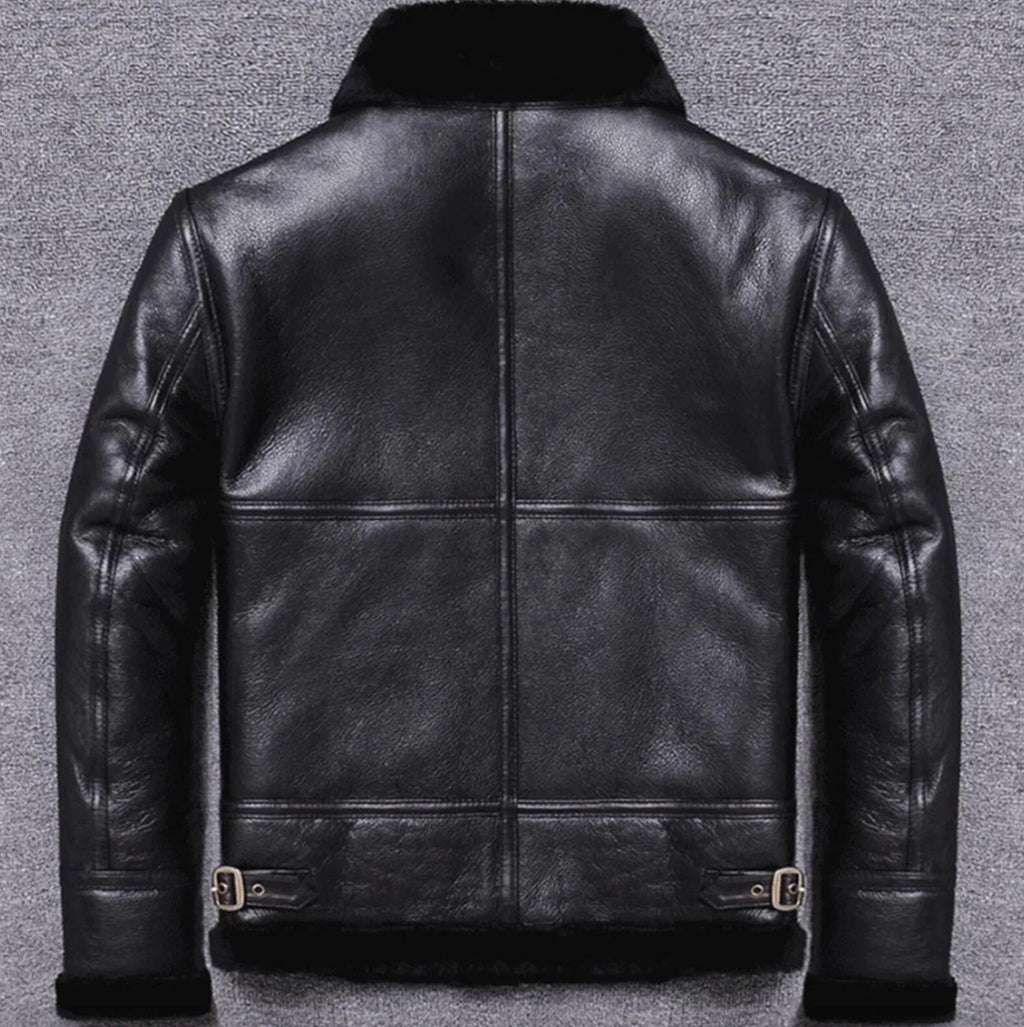 Mens Raf B3 Real Leather Aviator Jacket Flying Bomber SherpaFur Pilot Coat Black