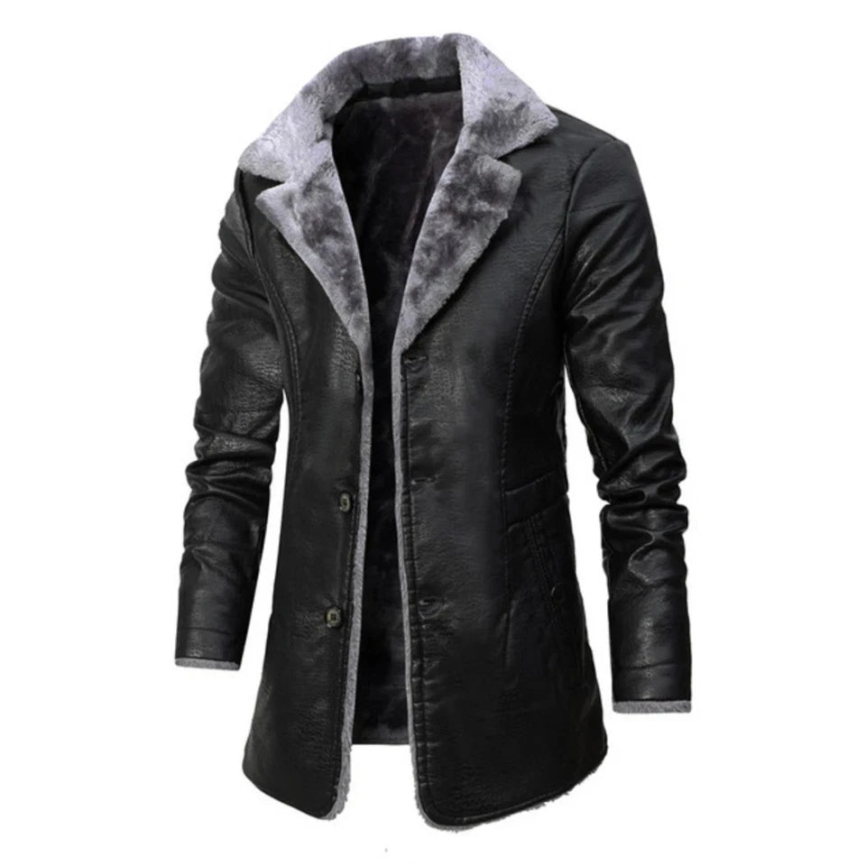 Men's Raf B3 Real Leather Long Coat Aviator Flying Bomber Sherpa-Fur Coat Black