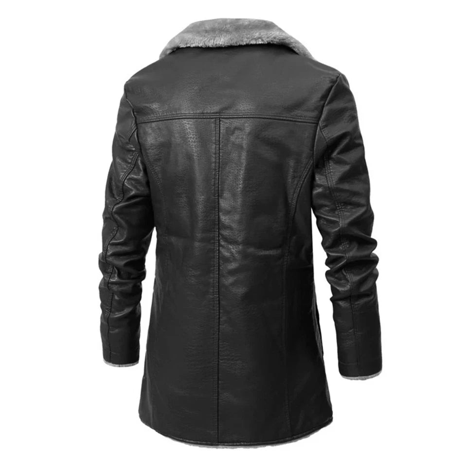 Men's Raf B3 Real Leather Long Coat Aviator Flying Bomber Sherpa-Fur Coat Black