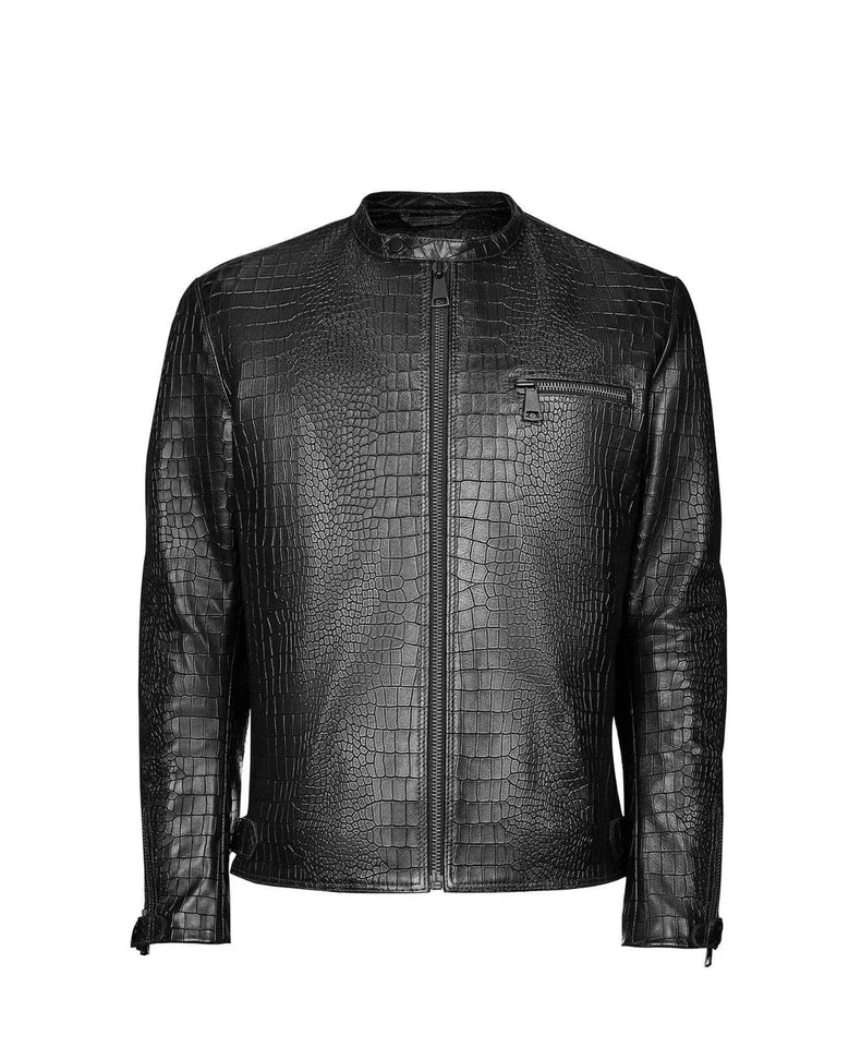 Men's Leather Jacket Black Crocodile Pattern Real Luxury Leather Jacket