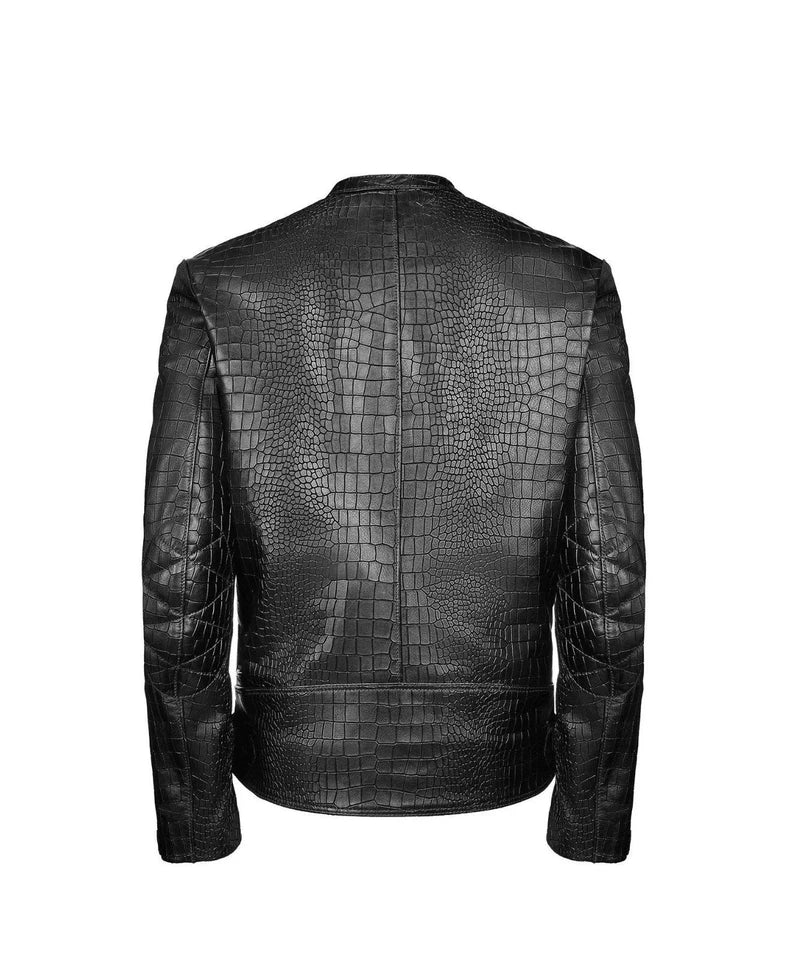 Men's Leather Jacket Black Crocodile Pattern Real Luxury Leather Jacket