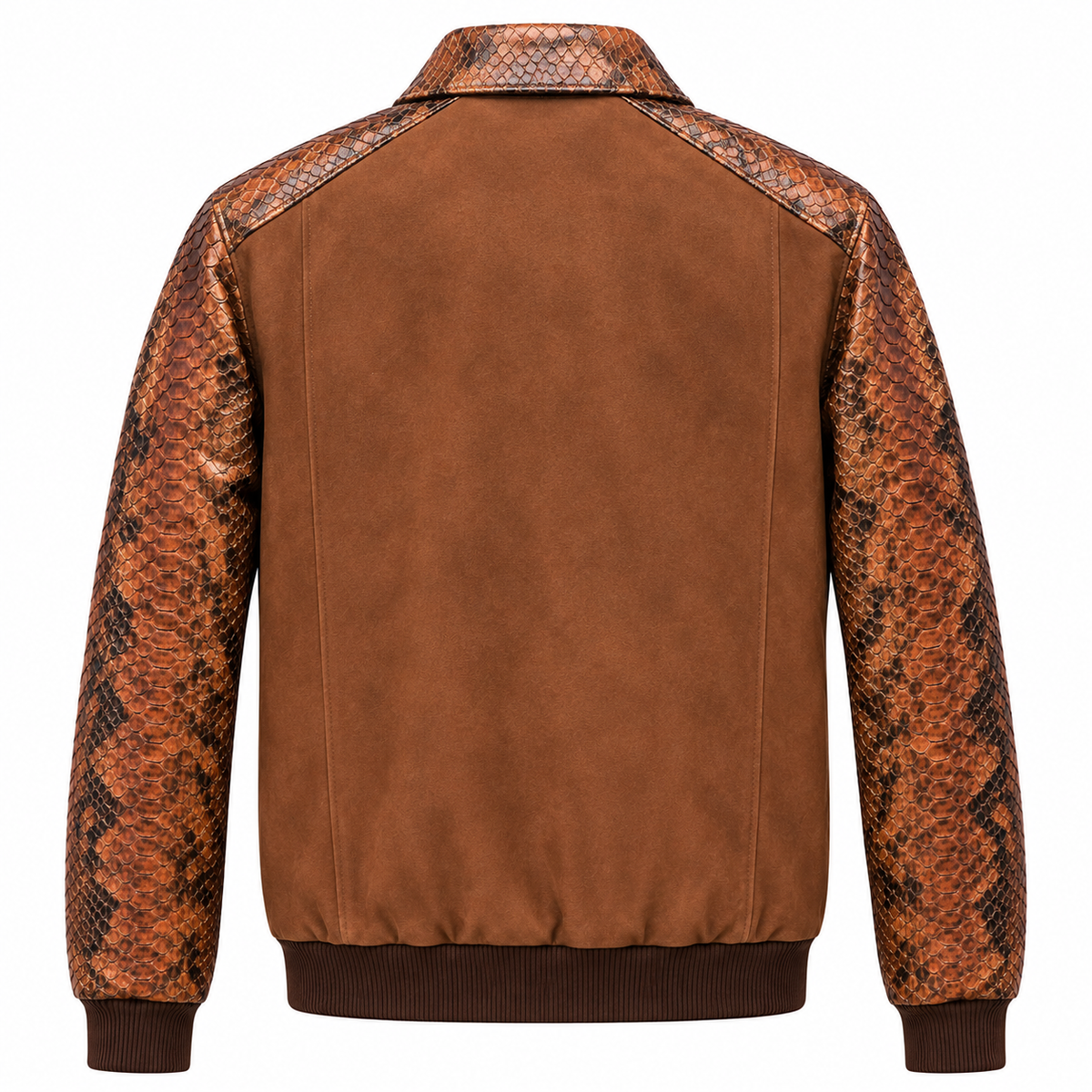 Men's Brown Leather Jacket Snakeskin Print Real Suede Leather Bomber Luxury Coat